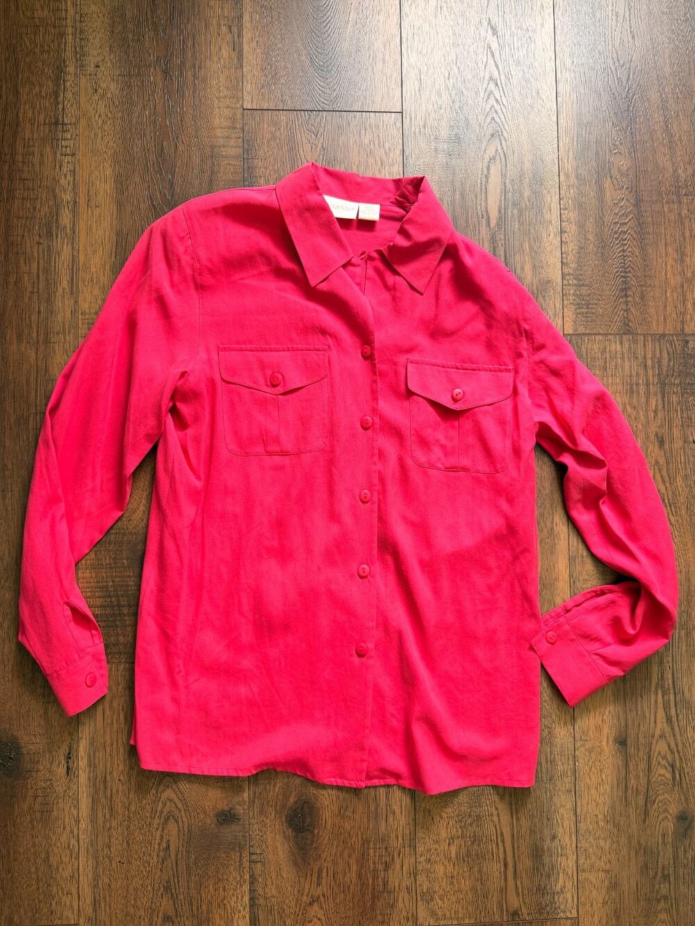Christie & Jill 100% Silk Pink Button Front Blouse Small